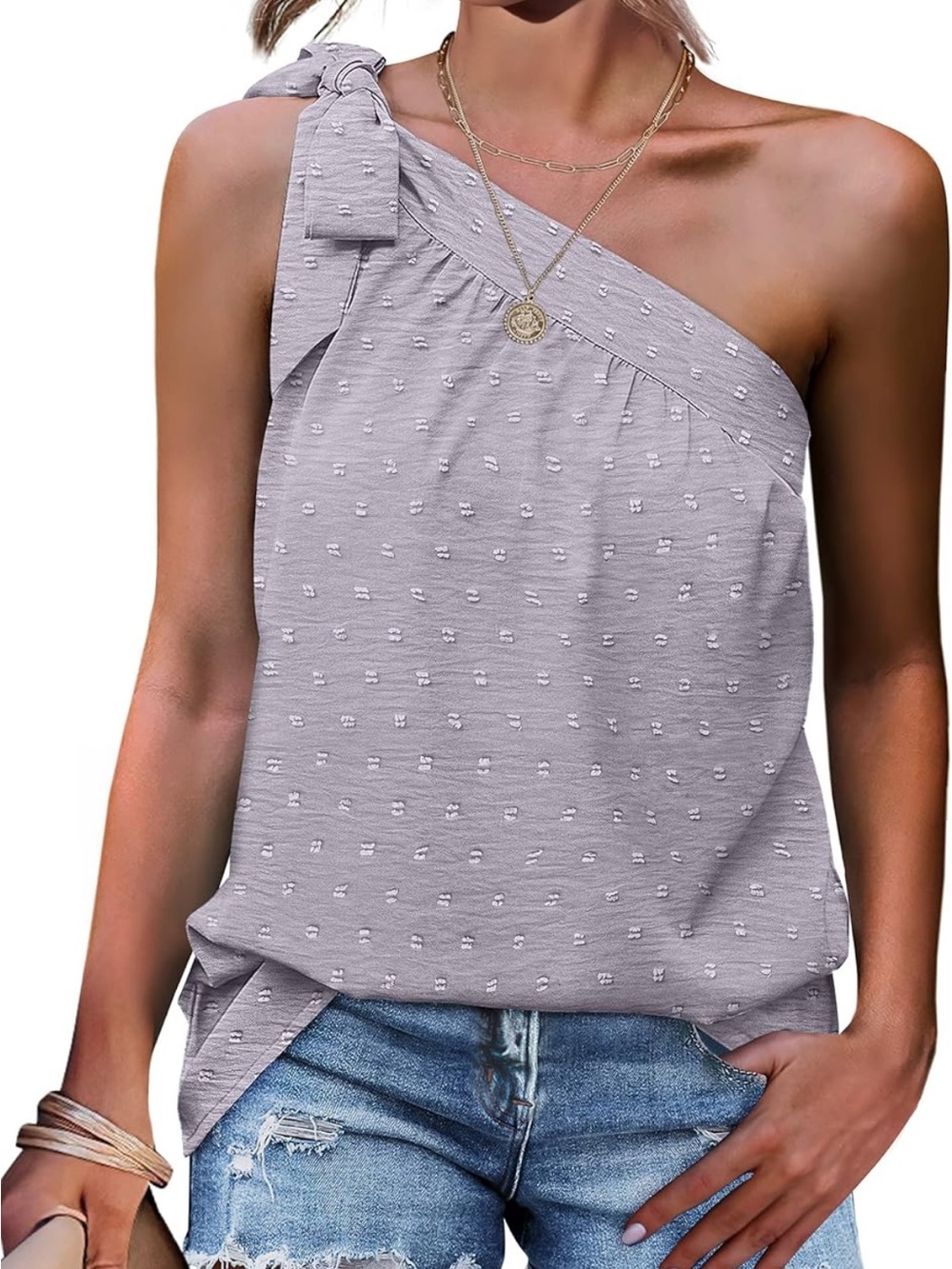 3/$20- One Shoulder Top Tie Bow Knot Sleeveless Tank Tops Loose Fit